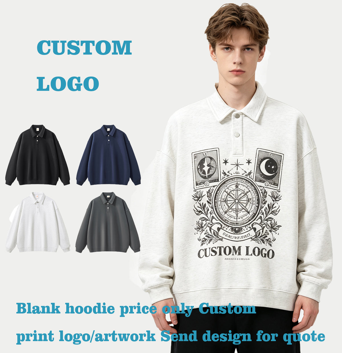 Fall and Winter Style Customize Your Own Exclusive Design Standing Collar Hoodie 3 POLO Style Hoodie Plain Hoodies for Printing