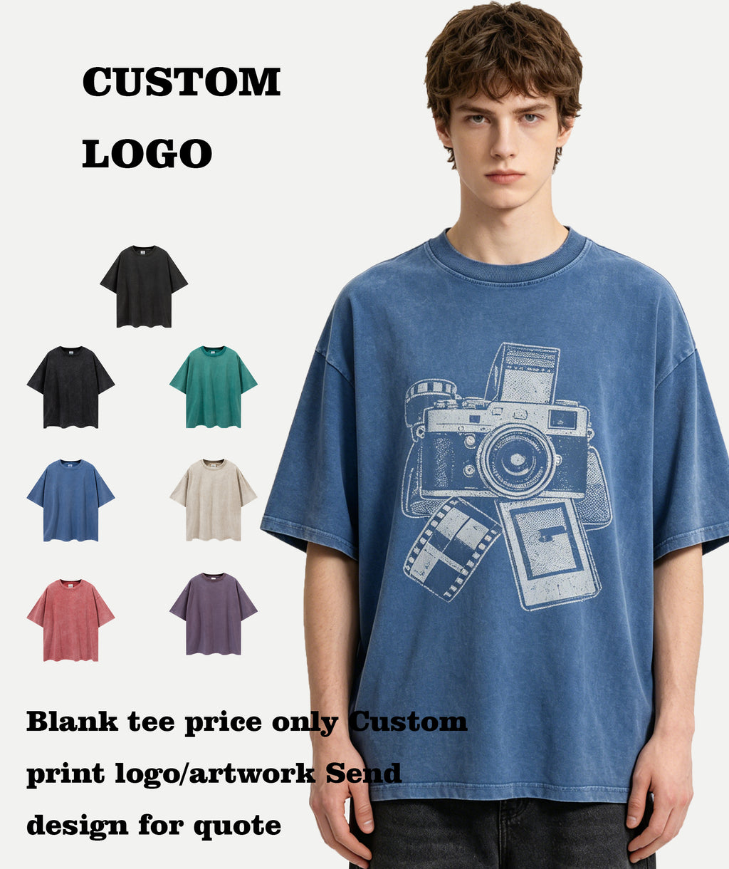 7 Color Customized Edge Grinding Water Washing to Age Solid Color Short Sleeved Shir Plain Tshirts for Printing American Design