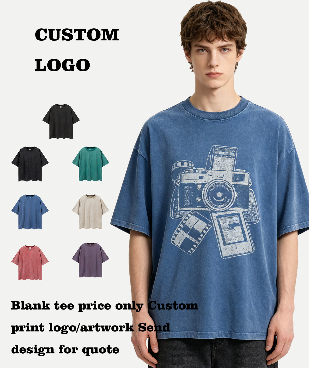 7 Color Customized Edge Grinding Water Washing to Age Solid Color Short Sleeved Shir Plain Tshirts for Printing American Design