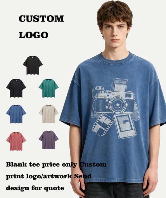 7 Color Customized Edge Grinding Water Washing to Age Solid Color Short Sleeved Shir Plain Tshirts for Printing American Design