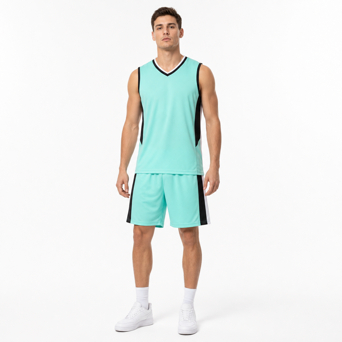 High Quality Suit 5 Color Family Boy Girl 100% Polyester Fiber V Neck Basketball Uniform Set with Basketball Jacquard Fabric