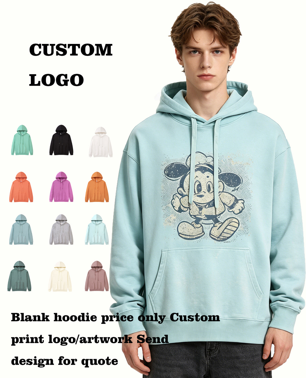 Customized Blanks Pure Cotton Pullover with Loose and Slightly Dropped Shoulders and a Hood Plain for Printing Vintage Style