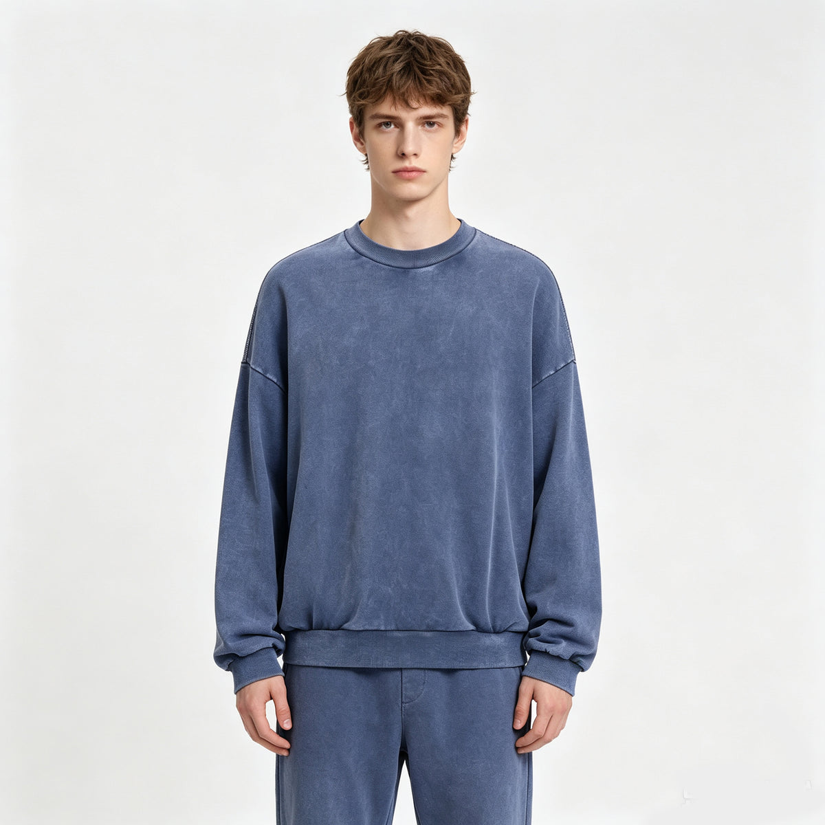 Heavyweight Hoodie Pure Cotton Double Layered Loose Fitting Round Neck Pullover Hoodie with Wax Dyed and Water Washed Hoodie
