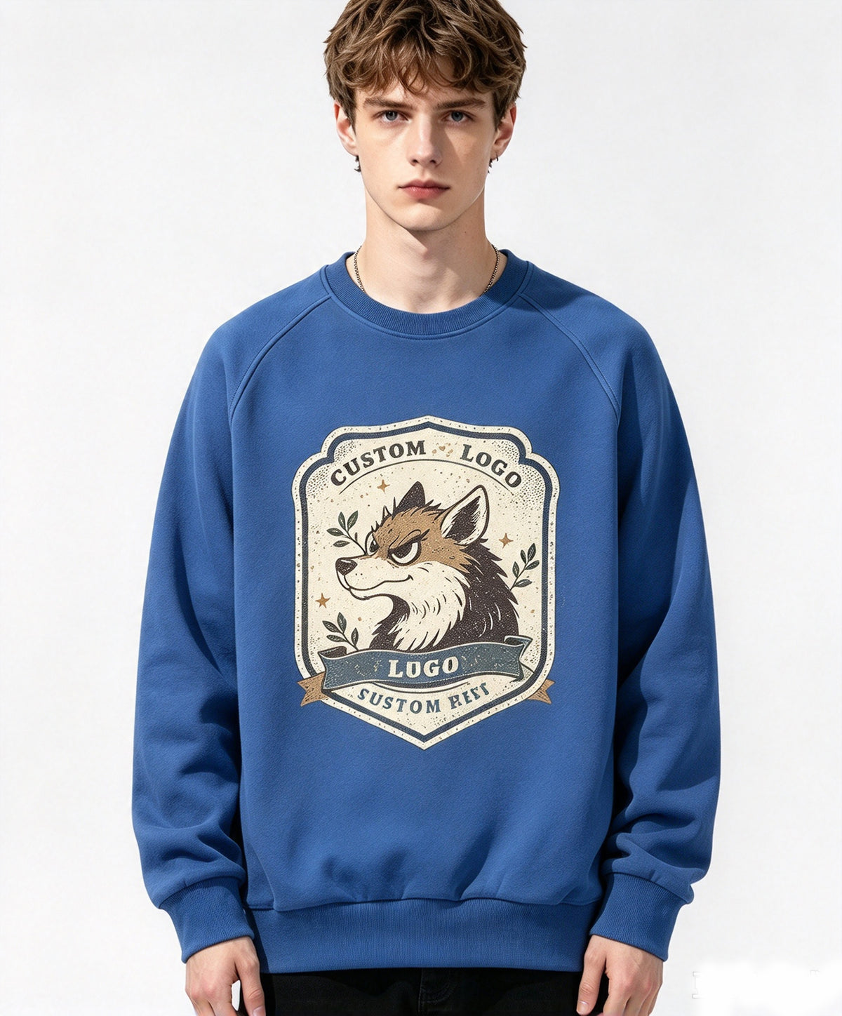 100% Polyester Slanting Shoulder-padded Fleece Round-neck Pullover with Loose Fit Design Multiple Processes to Choose From