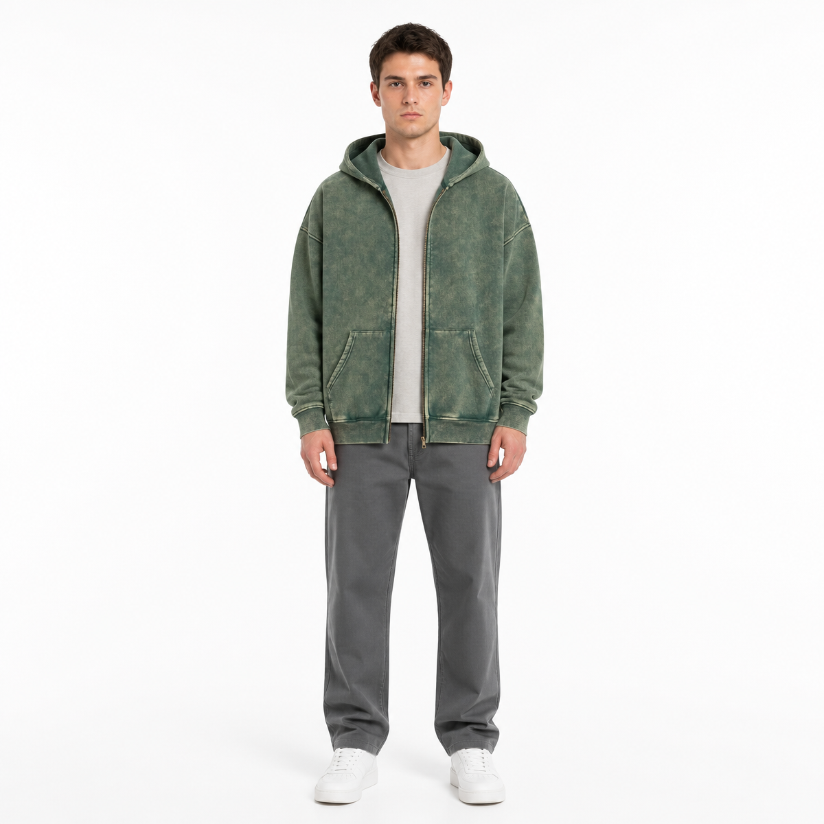Mens Unisex Oversized Fashion Heavyweight Hoodies Zip up Puff Print Hoodie Washi Dyeing Padded Zipper Hoodless Pullover Hoodies