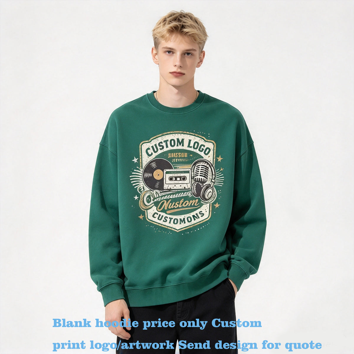 14 Color 330 Grams(100% Cotton Loose Fitting Round-neck Pullover with Dropped Shoulders Oversized Design Winter Collection