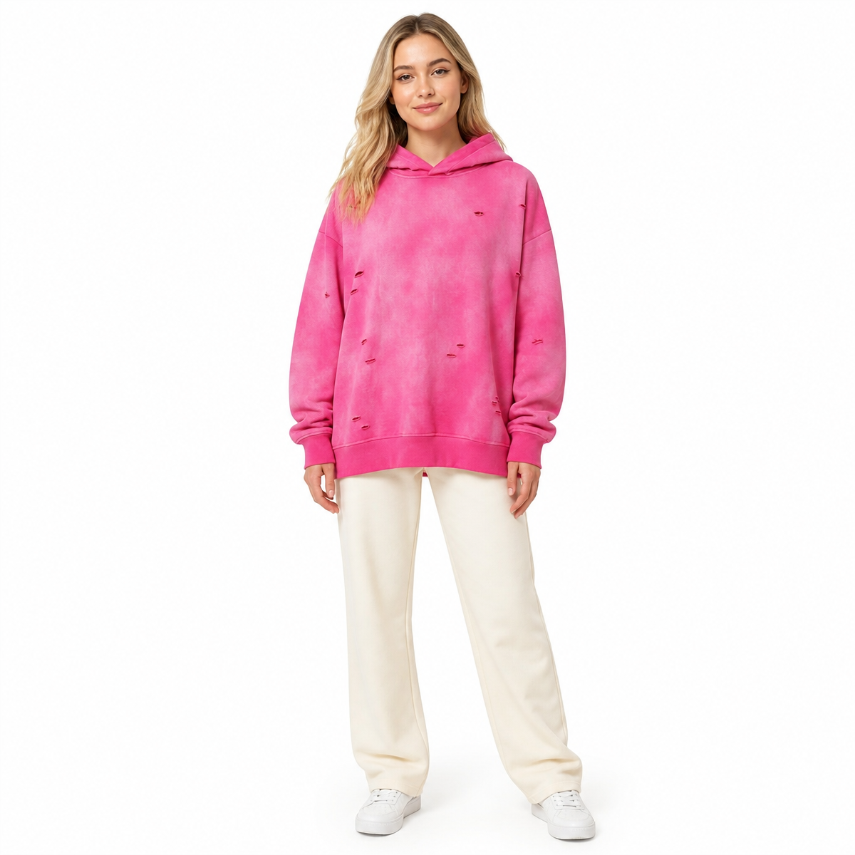 Fashion Plain Hoodie Irregularly Torn Frayed Edges Distressed Washed Hemmed Cut Down Sleeveless Hoodie From a Trendy Brand