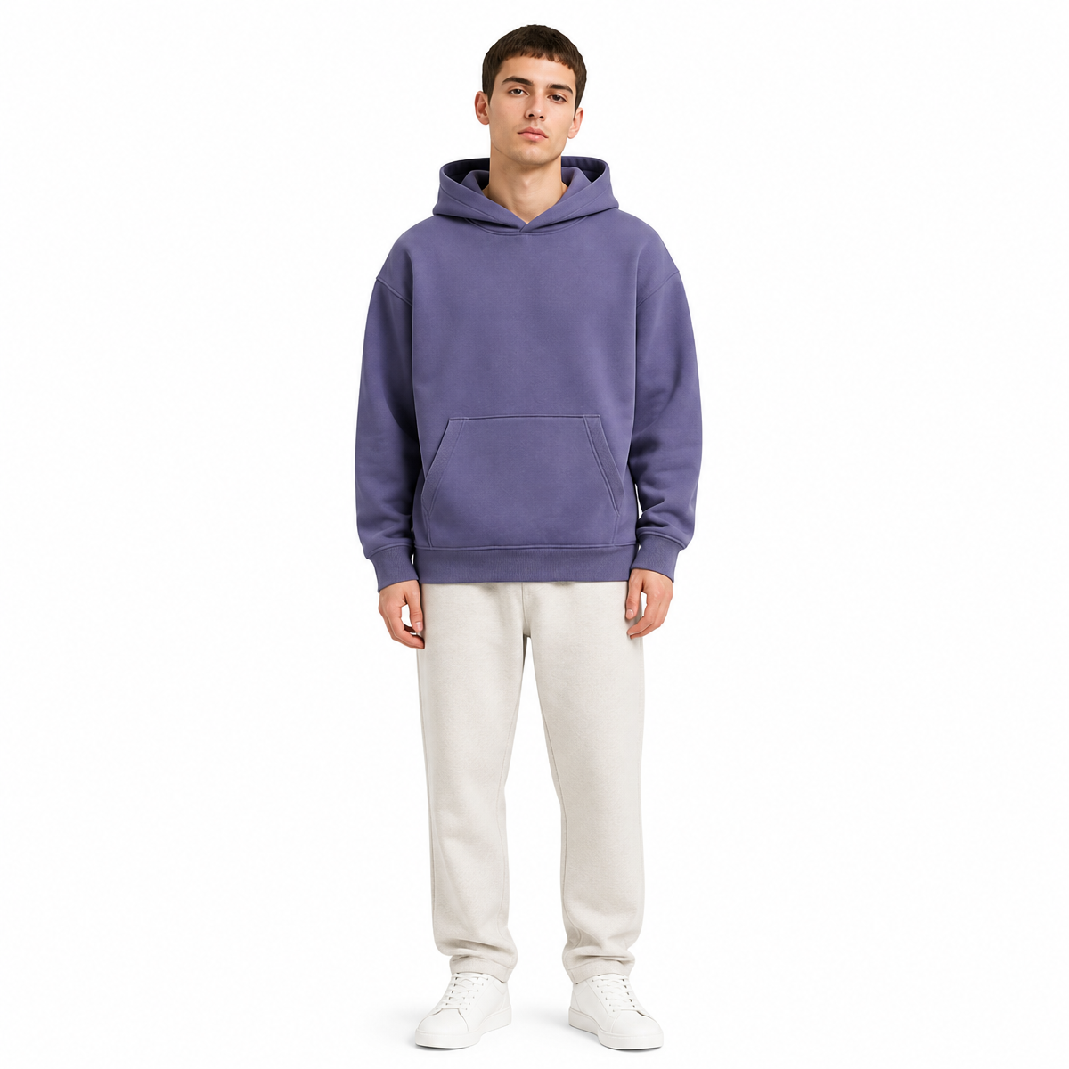 7 Color Fleece Half High Neck Hooded Sweatshirt Oversized Solid Color No Drawstring No Cap High Quality Unisex Pullover Hoodie