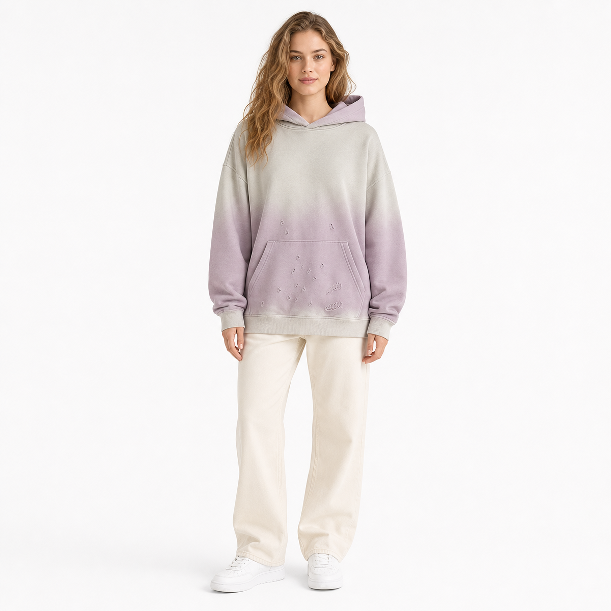 Heavyweight Hoodies Dyeing Beading Distressed and Washed Sweatshirt 360gsm Can Design Patterns for You for Free Winter Style