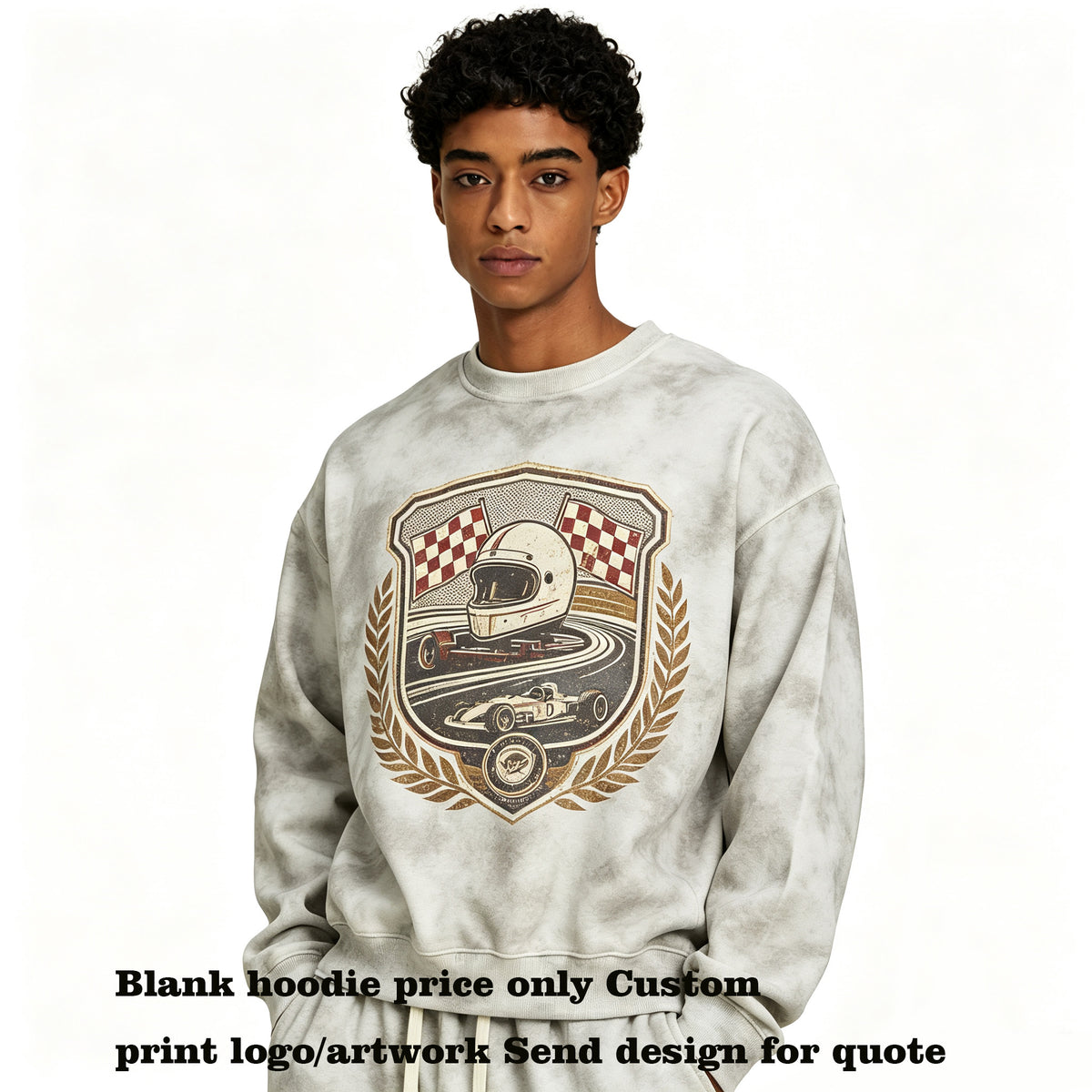 Customized Men for Retro Tie Dye Short Wide Round Neck Pullover Men's Heavyweight Fleece Custom Distressed Hoodie Winter Style