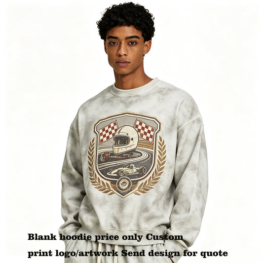 Customized Men for Retro Tie Dye Short Wide Round Neck Pullover Men's Heavyweight Fleece Custom Distressed Hoodie Winter Style