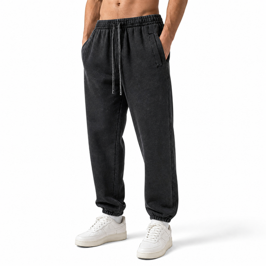 Fall and Winter Style 100 Cotton Blanc Belted Wax Dyed Distressed Long Sweatpants Heavy Duty Free Sample Sweatpants Design