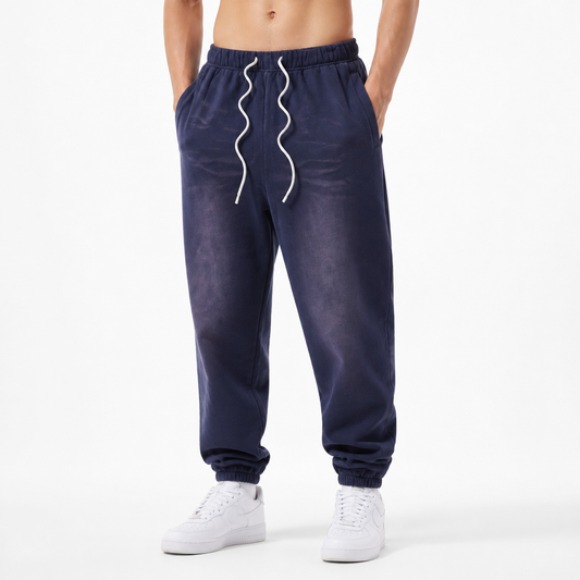 American Style 5 Color 100 Cotton Blanc Batik Water Washed Distressed Gradient Plush Distressed Jogging Sweatpants Winter Style