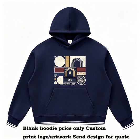 Fall and Winter Multiple Processes to Choose From Style Boxy Color Block Ribbed Loose Fleece Hooded Pullover American Style