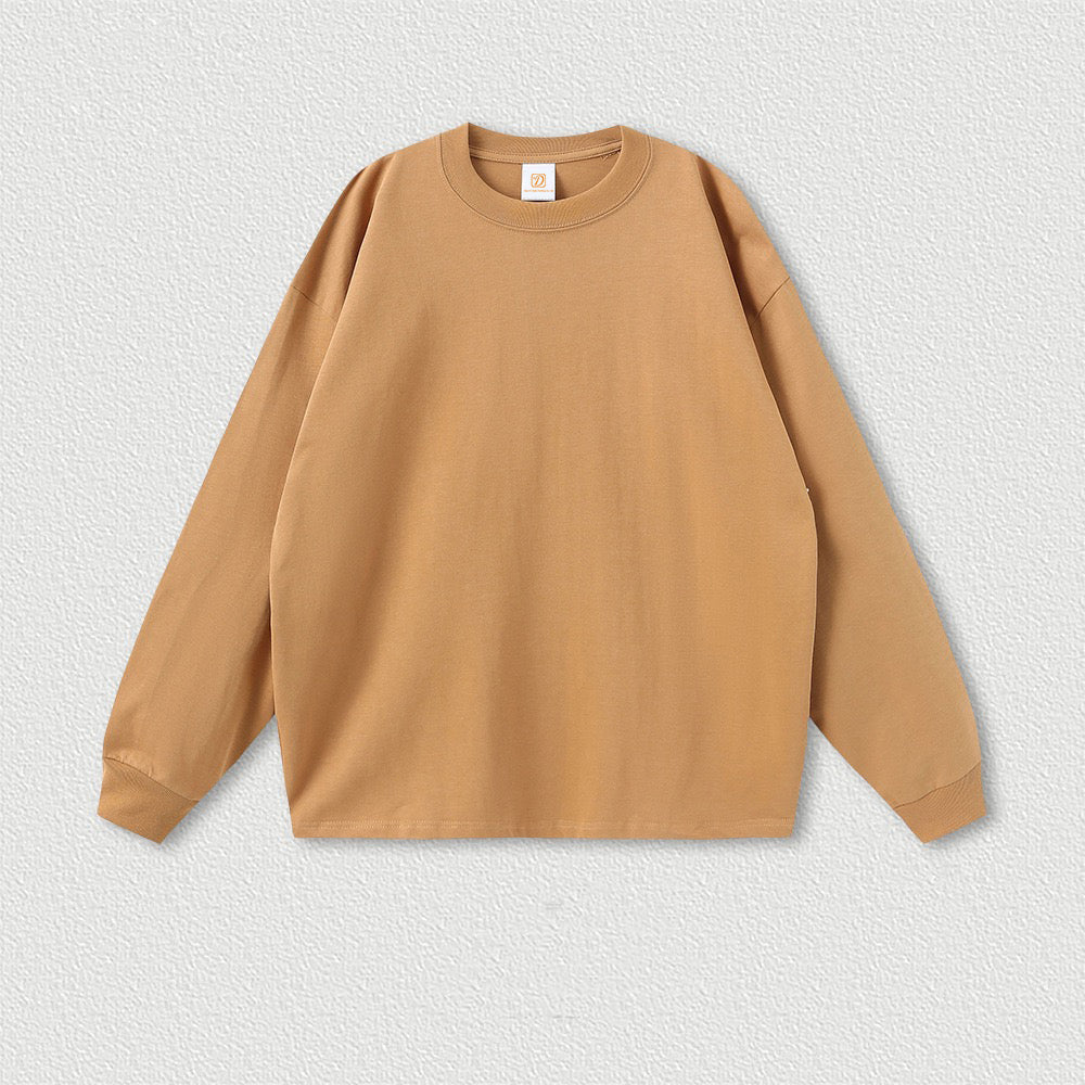 Custom Hip-hop T-shirt Streetwear High Quality Pure Color 100% Cotton Casual Heavyweight Embroidery Men's Long Sleeve T-shirts