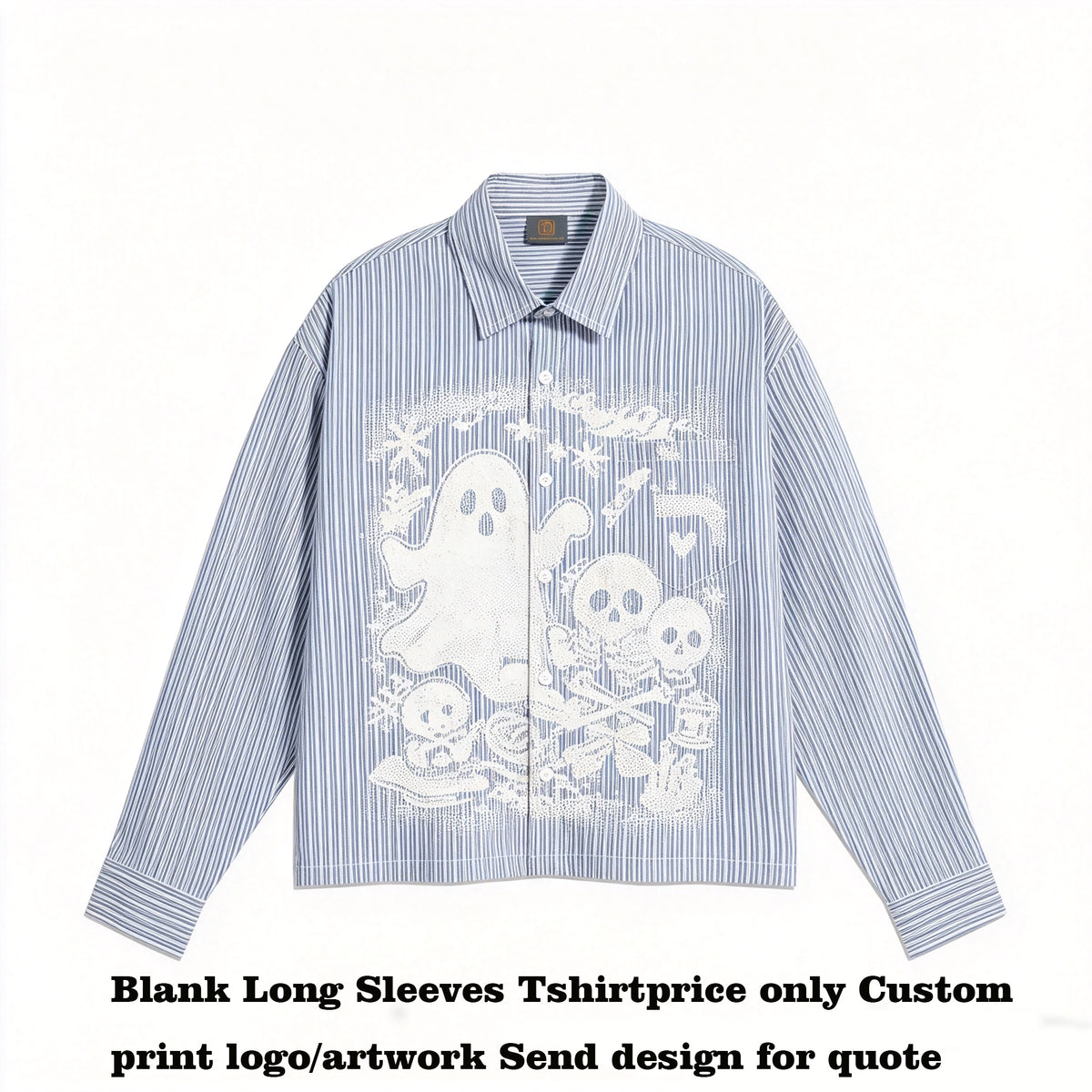 Customized Square Cut Short Sleeved Striped Shirt for Boys Loose Fit Long Sleeves Casual Shirt with Pocket Long Sleeve Tshirts
