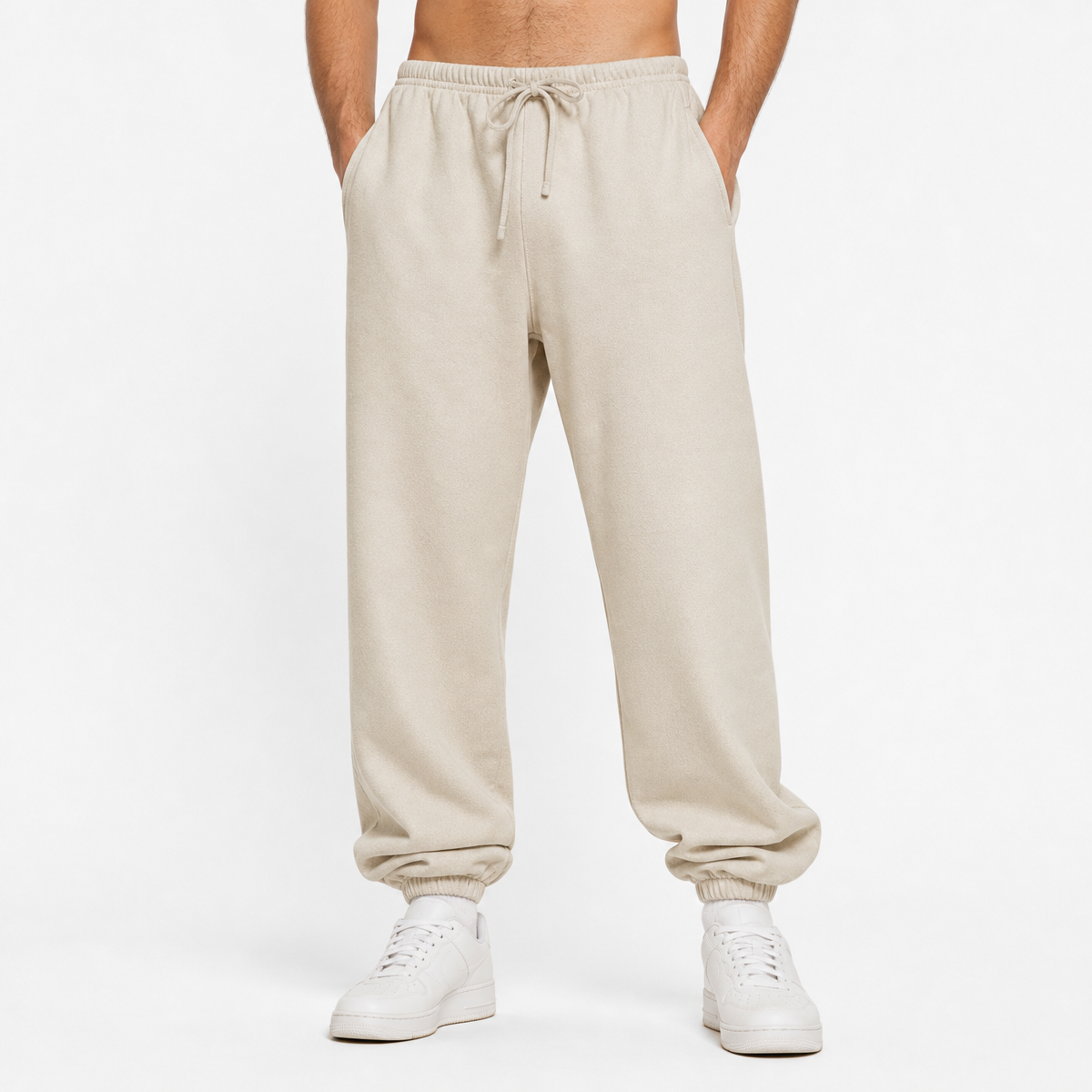 450 Gsm Sweatpants for Men 2024 Belted Trousers Heavyweight Trousers Plain Sweatpants 100 Cotton Blanc Personalized Design