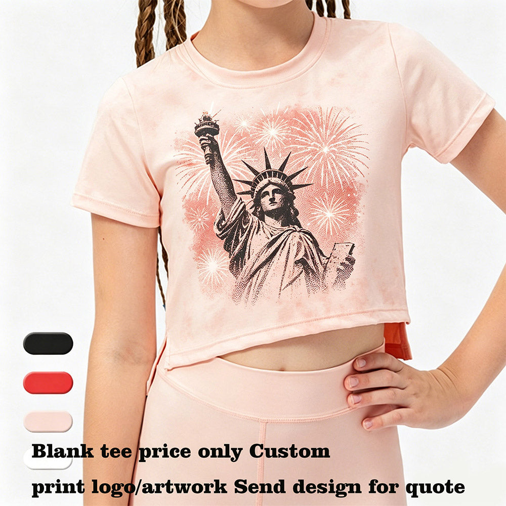 Customized 4 Color Girls' Yoga Clothes Soft Touch Sportswear Running Short Sleeved Quick Drying Round-neck Fitness T-shirt