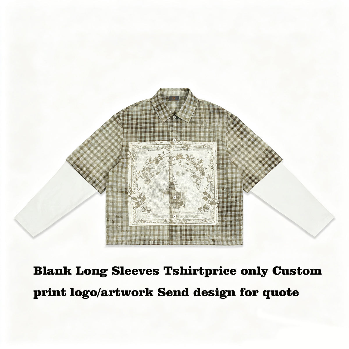 OEM Customized LOGO Two Piece Short Plaid Shirts for Men in Loose Fit with Heavyweight Long Sleeves Tshirts American Style