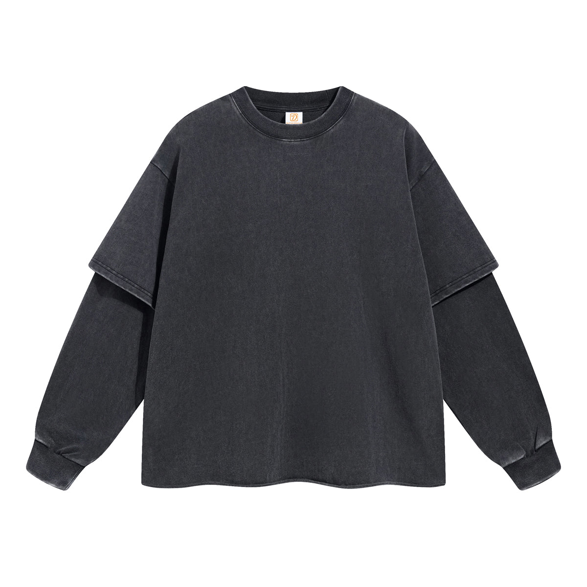 Heavyweight 100% Cotton T-shirt Custom Drop Shoulder High Quality Round Neck Streetwear Vintage Patchwork Long Sleeve T-shirt