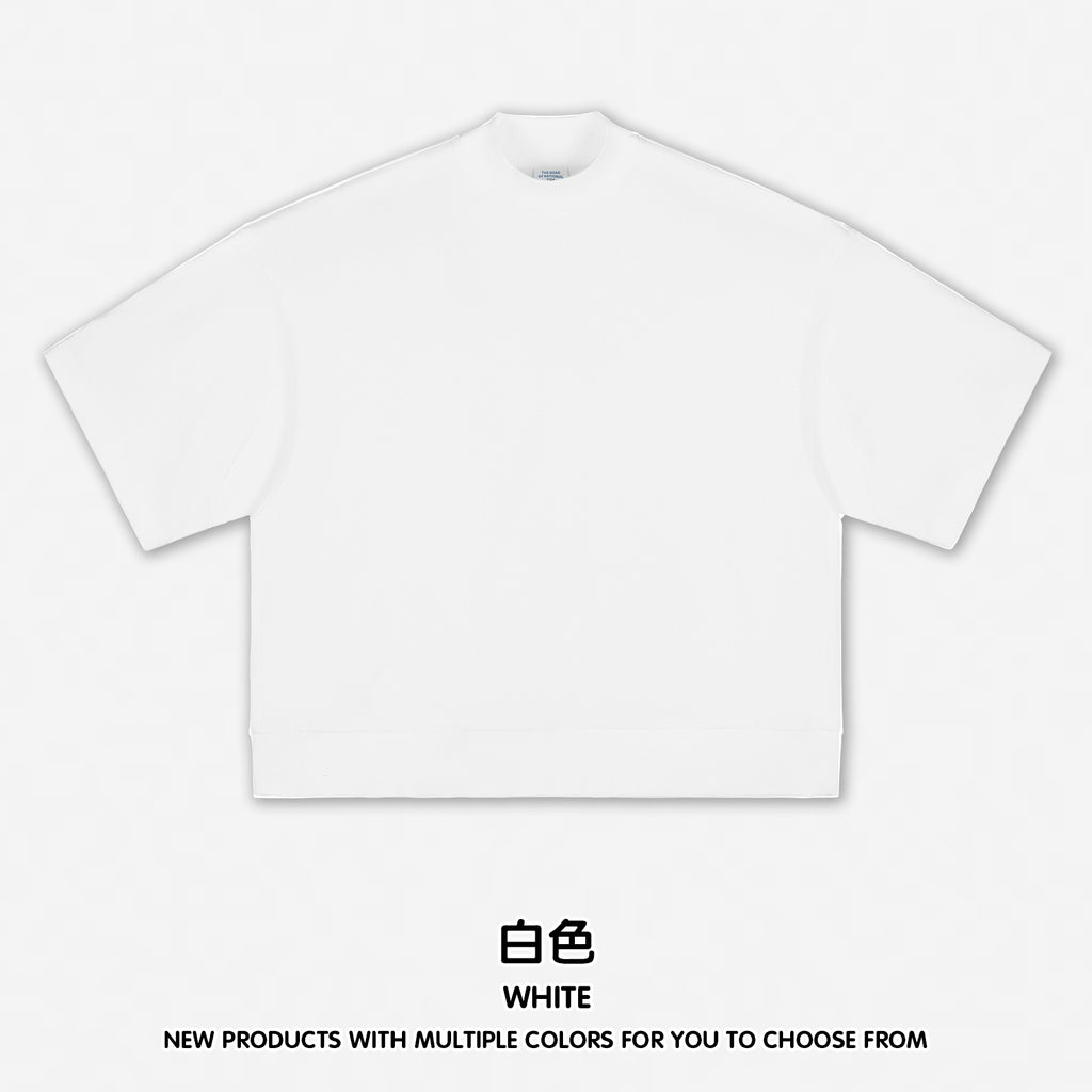 305G Heavyweight 100% Cotton Drop Shoulder T-short Boxy High Quality Print Sublimation Short-sleeved with Small High Collar