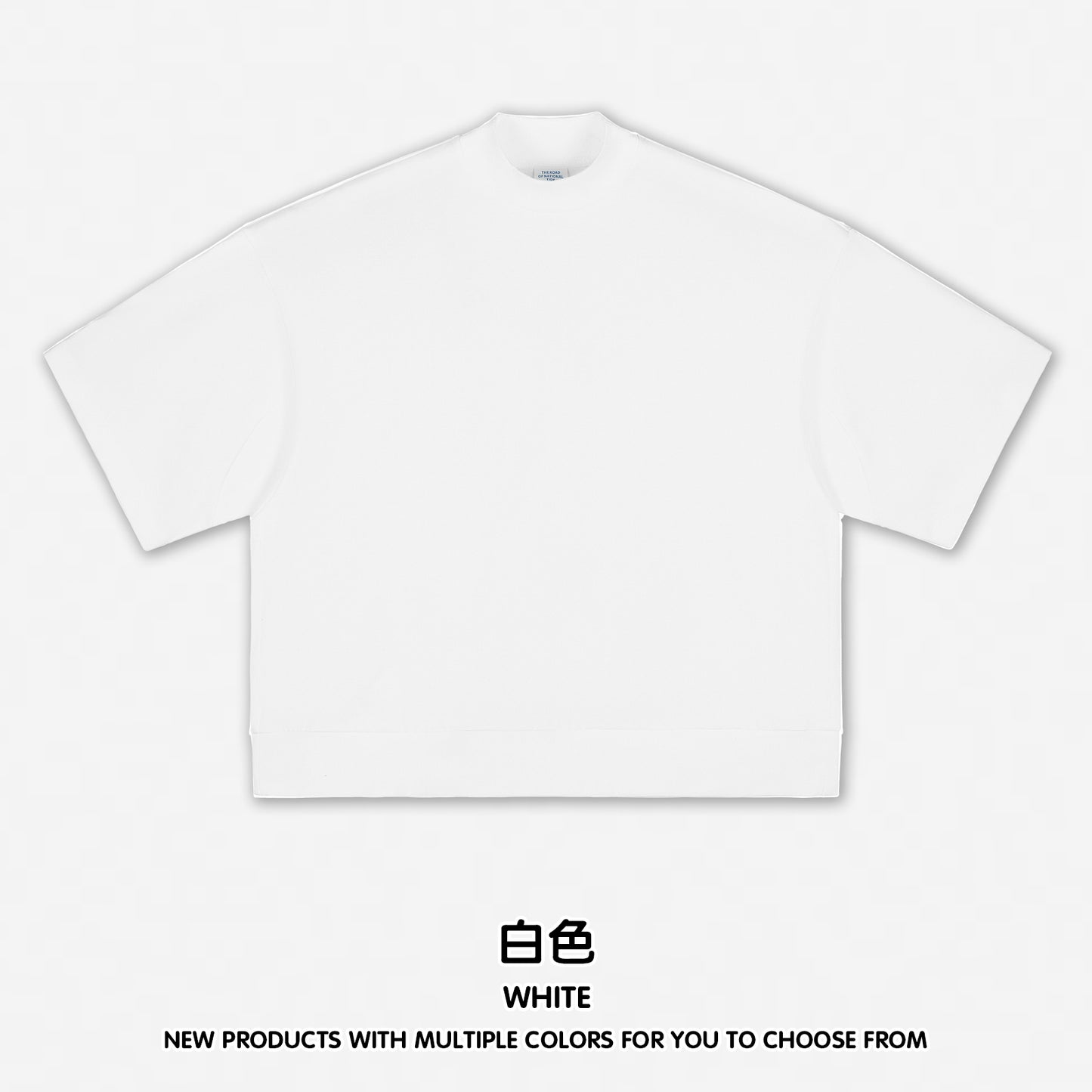 305G Heavyweight 100% Cotton Drop Shoulder T-short Boxy High Quality Print Sublimation Short-sleeved with Small High Collar