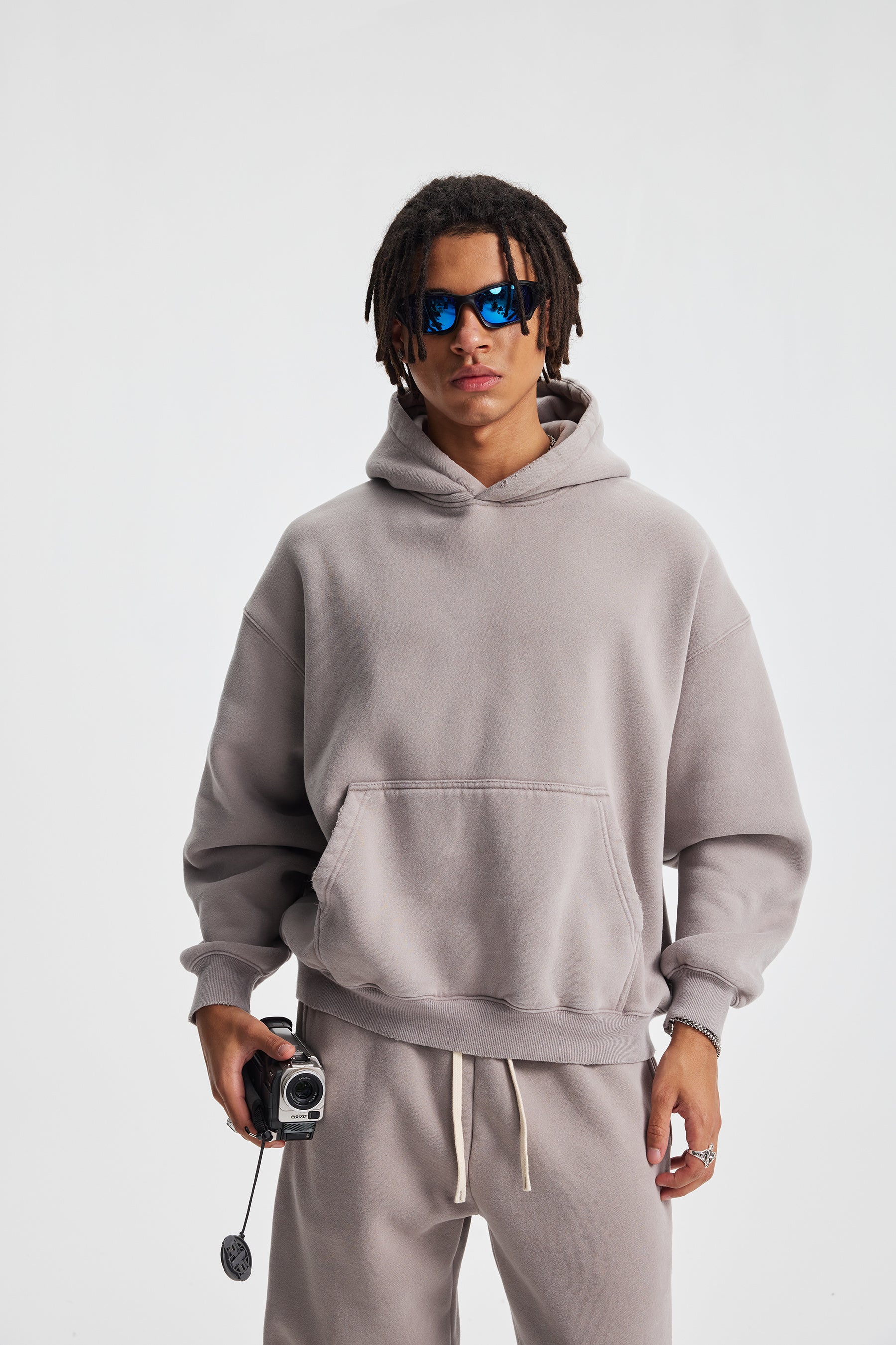 Vintage Acid Wash Long Sleeve Embroidery Boxy Oversized Pullover Heavyweight Streetwear Hoodie