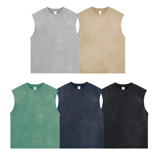 Custom Vintage Sleeveless High Quality Unisex Heavy Cotton Streetwear Puff Print Round Neck Heavy Weight T-shirts Men Women