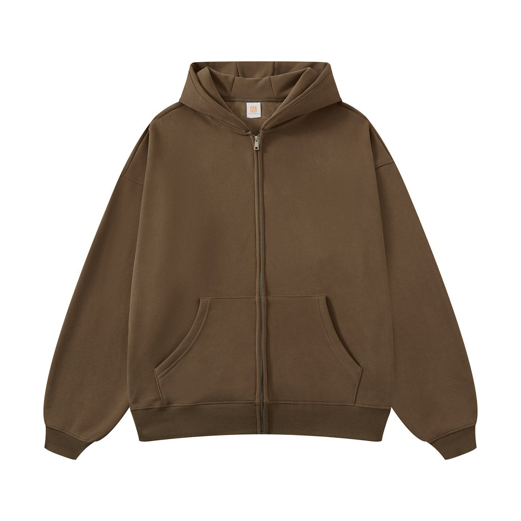 Custom Zip up High Quality Streetwear Fleece Distressed Embroidery Heavyweight Oversized Drop Shoulder Printed Hoodies for Men