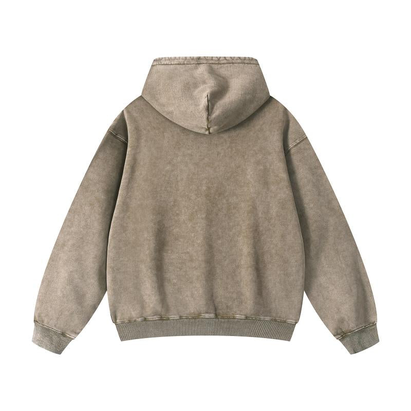 American Style Fashion Hoodies 100% Cotton Pure Cotton Heavyweight Washed Water Washed Snowflake Wax Printed Pullover Shirt