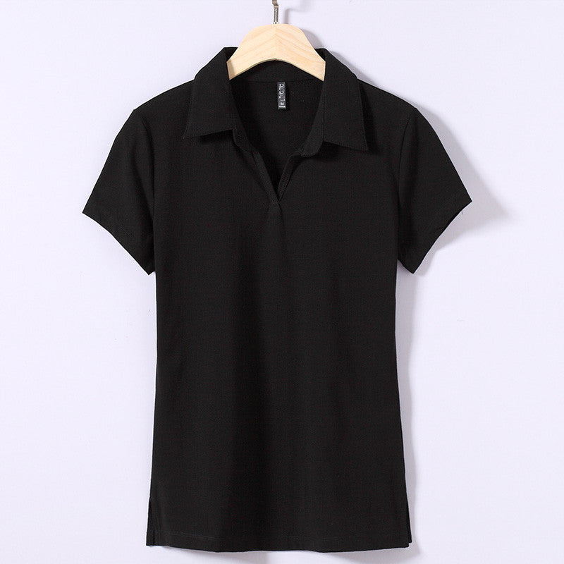 Spring style 4 Color Unbuttoned V Neck Women's Polo Shirt You Can Customize Your Favorite Pattern Plain Oversized Polo Shirt