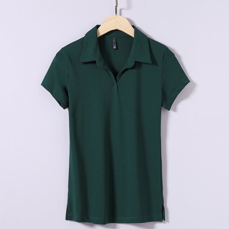 Spring style 4 Color Unbuttoned V Neck Women's Polo Shirt You Can Customize Your Favorite Pattern Plain Oversized Polo Shirt