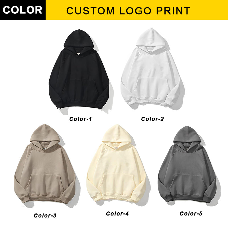 Wholesale Polyester Streetwear Wireless High Quality Raglan Sleeve Fashion Drop Shoulder Heavyweight Custom Puff Print Hoodies