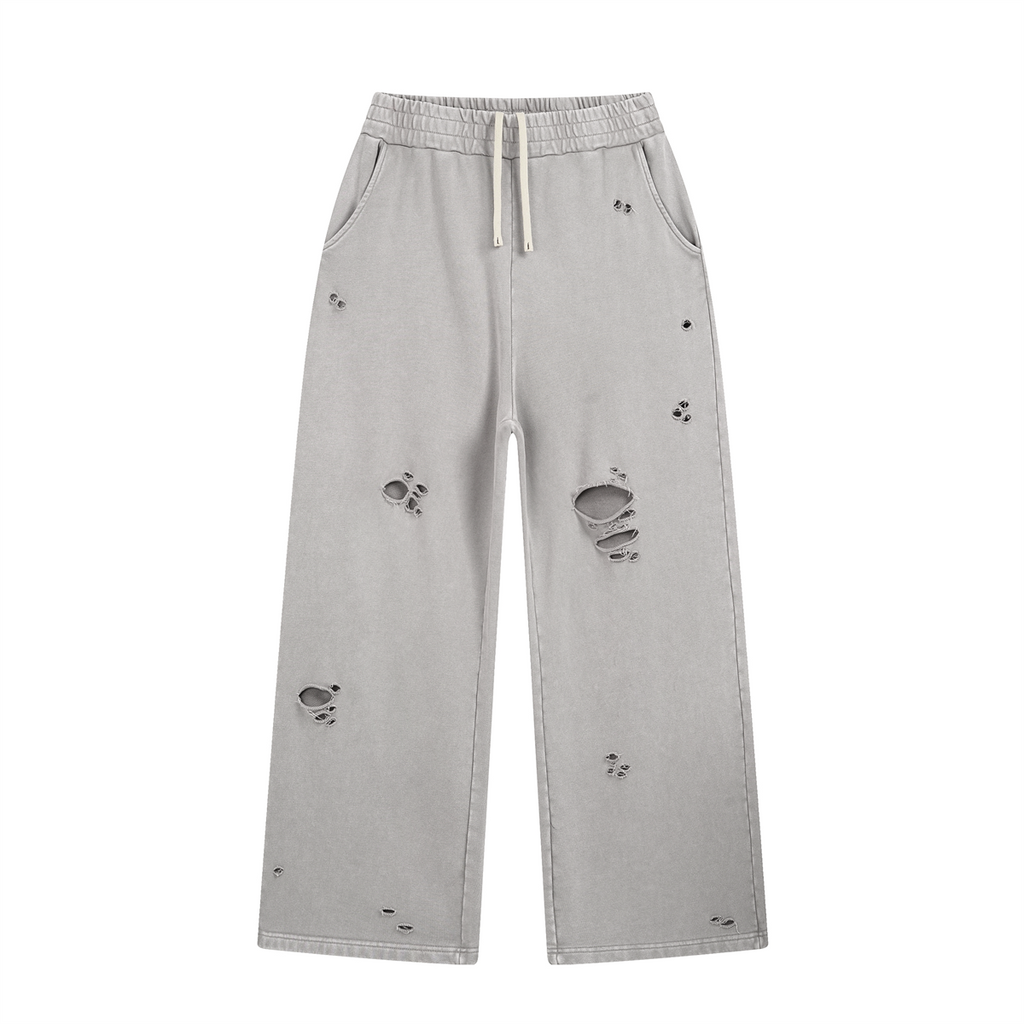 Acid Washed Men's Sweatpants Custom New Design 100% Cotton Broken High Quality Distressed Embroidery Heavyweight Sweatpants