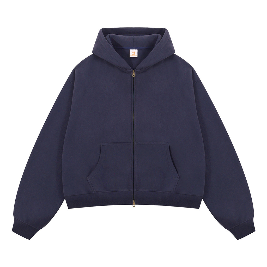 Boxy Loose Double Zipper Short Style Fleece Custom Distressed Embroidery Wholesale High Quality Hoodies for Men