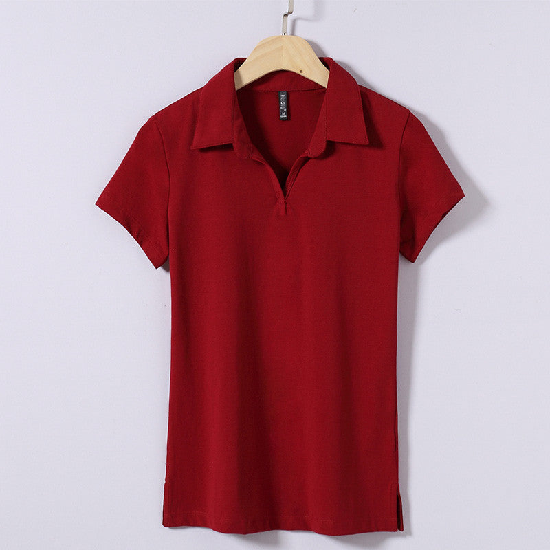 Spring style 4 Color Unbuttoned V Neck Women's Polo Shirt You Can Customize Your Favorite Pattern Plain Oversized Polo Shirt