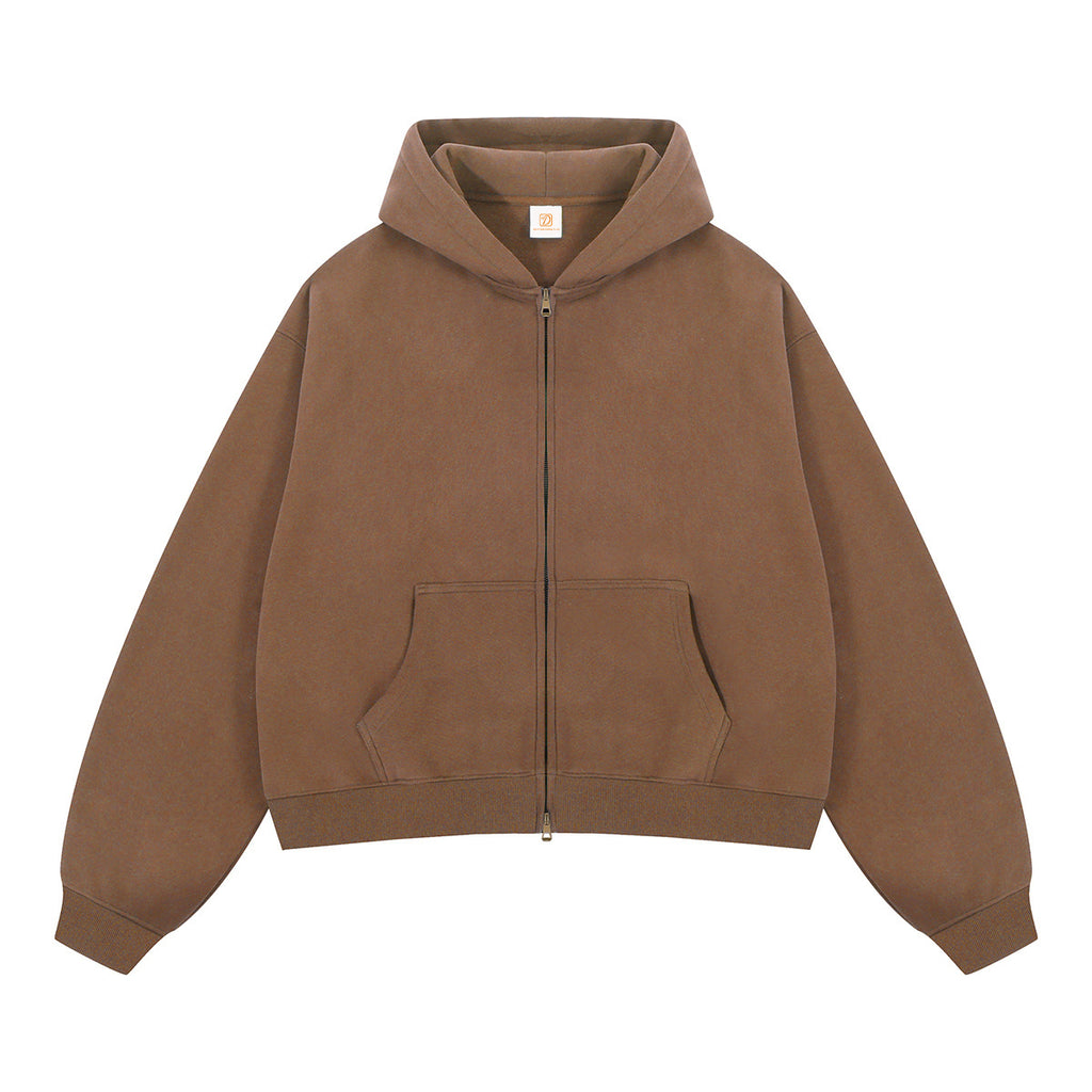Boxy Loose Double Zipper Short Style Fleece Custom Distressed Embroidery Wholesale High Quality Hoodies for Men