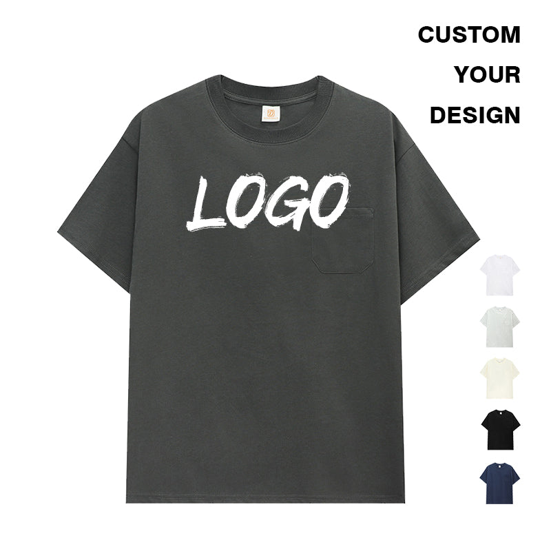 240g Heavyweight t Shirt Short Sleeve High Quality Custom Pure Color Round Neck Blank Streetwear Men's T-shirts with Pocket