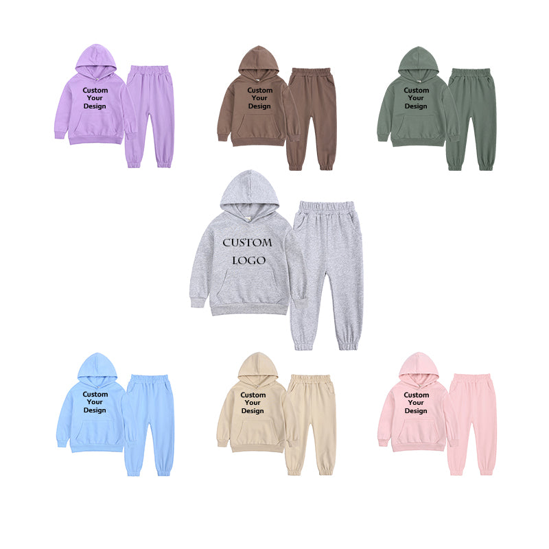 Customized Blanks Sweatpants and Hoodie Set High Quality Pure Color Drop Shoulder Streetwear Sport Heavyweight Children's Hoodie