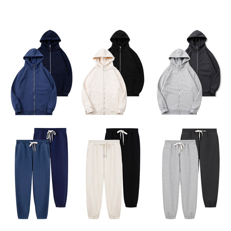 Men's Sweatpants and Hoodie Set Streetwear Blank Full Zip up High Quality Sublimation Heavyweight Oversized Drop Shoulder Hoodie