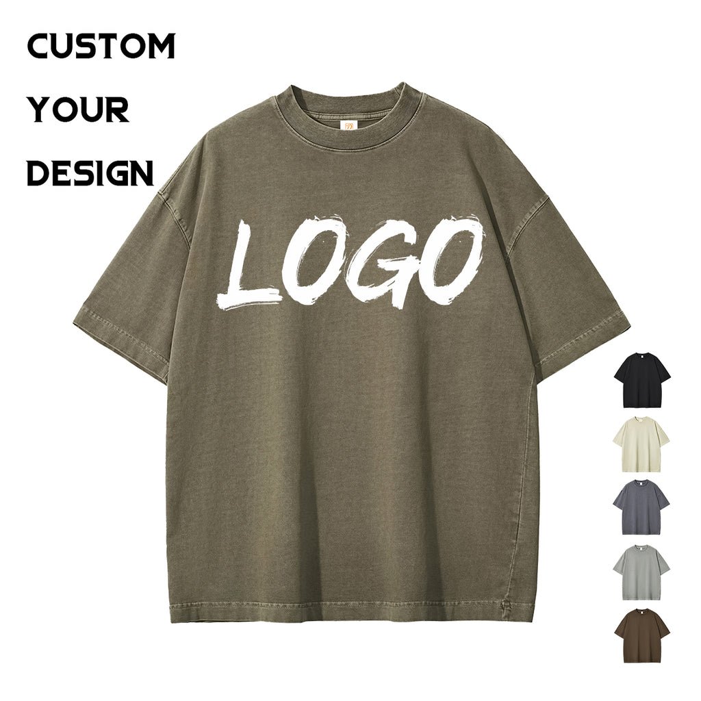 Custom Acid Wash t Shirt 100% Cotton High Quality Blank Round Neck Pure Color Screen Printed Heat Transfers for T-shirts