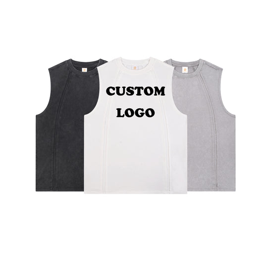 Washed Sleeveless T-shirt Heavy Cotton Custom Streetwear Embroidery logo High Quality Blank Summer Dtf Transfers for t Shirts