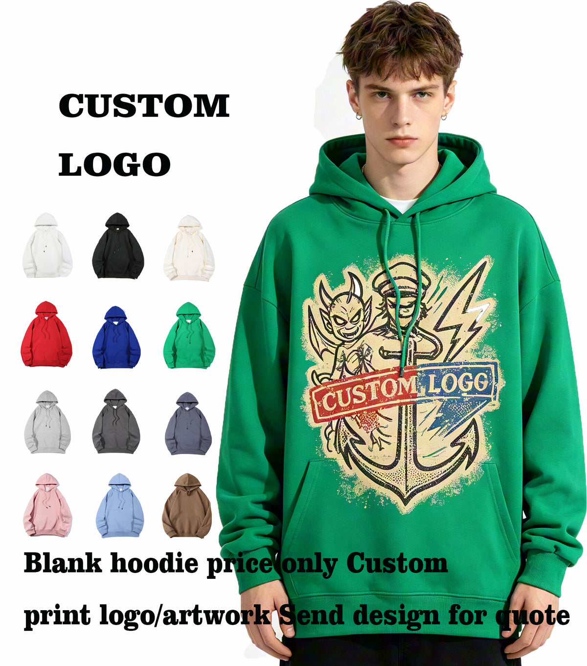 Wholesale 300g Oversized Plain for Printing Drop Shoulder Brushed Fleece Hoodie American Style Loose Fitting Trendy Brand Hoodie