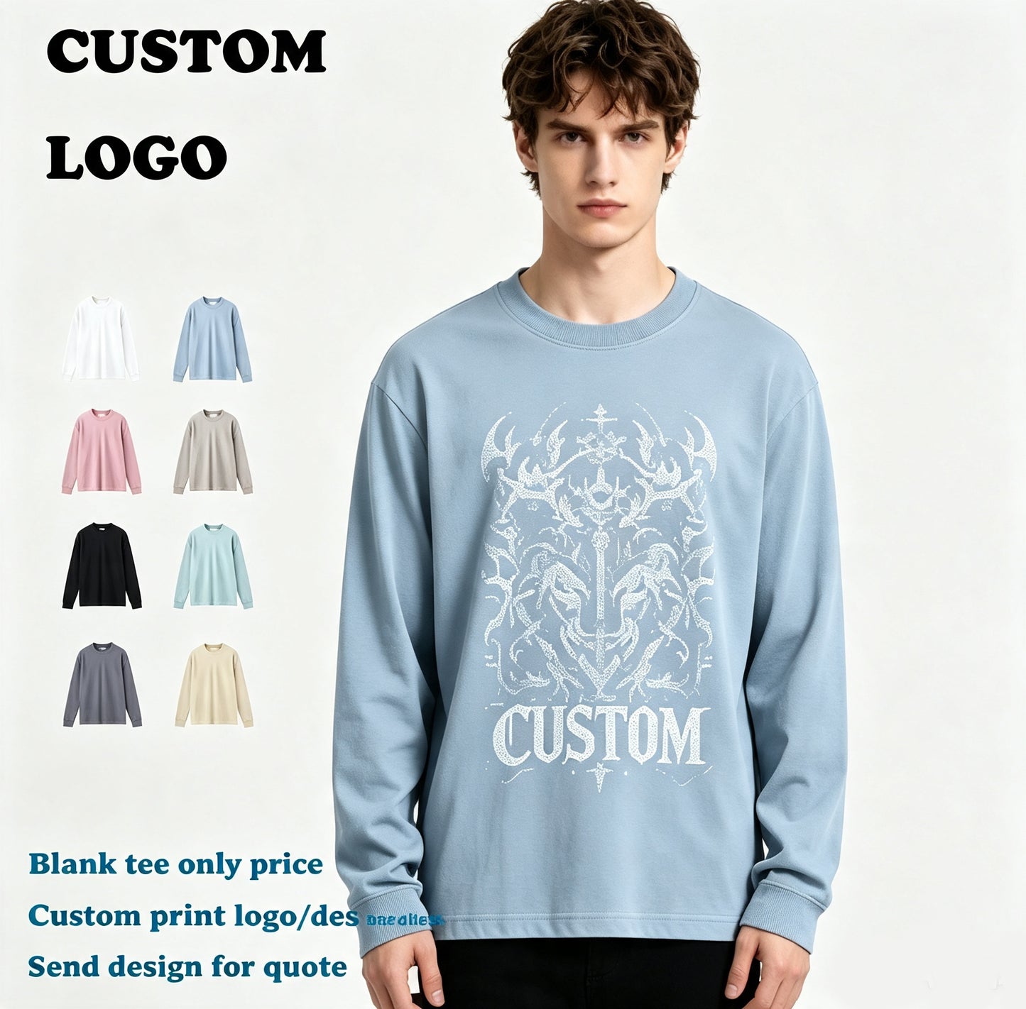 Wholesale Custom logo Men Long Sleeved T Shirt 100 Cotton High Quality Washed Distressed 260G Long Sleeved T Shirt Loose Fit