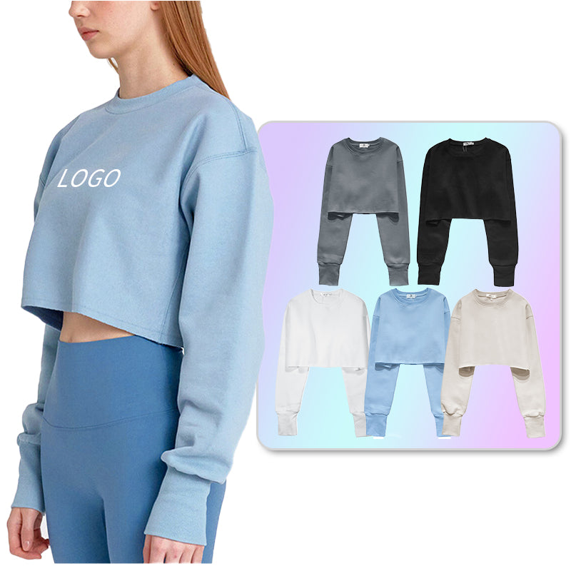 Crop Top Fleece Blank Pullover Heavyweight Streetwear Drop Shoulder Pure Color Custom Puff Print Women's Hoodies Sweatshirts