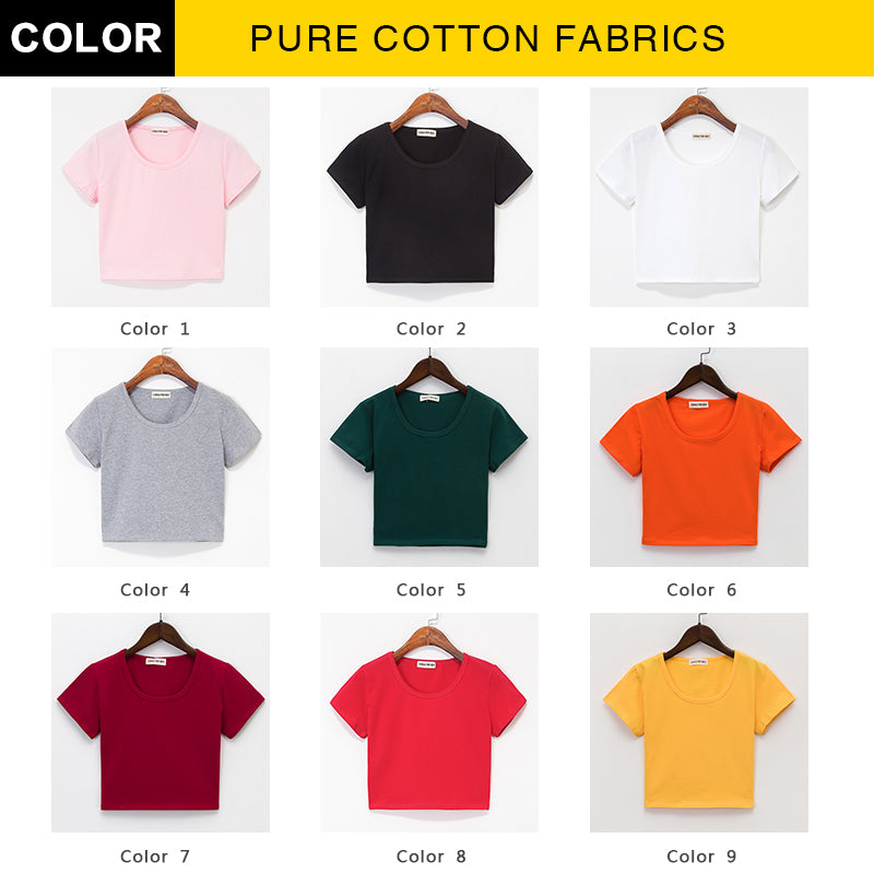 Custom T-shirts logo Short Sleeve Cropped High Quality Blank Round Neck Short Heavyweight Girls T-shirts