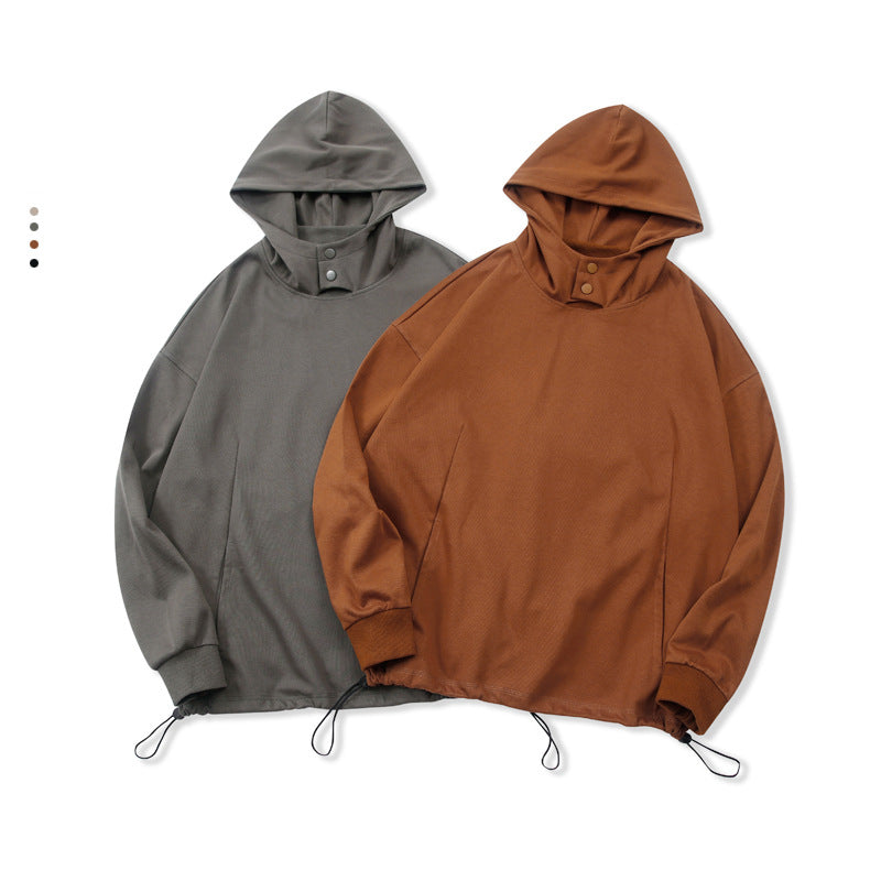 Wholesale Overdized Hoodie Heavyweight Puff Printing Metal Snap Windproof Cap Pullover High Quality Pocket Drawstring Hoodies