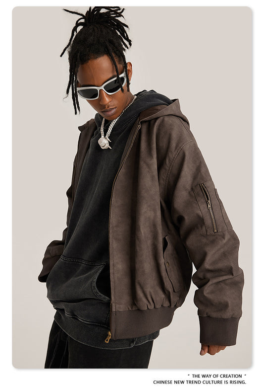 Customize Your Own Exclusive Design 3 Color American Retro Heavyweight Distressed Zipper Coat Water Washed Leather Jacket
