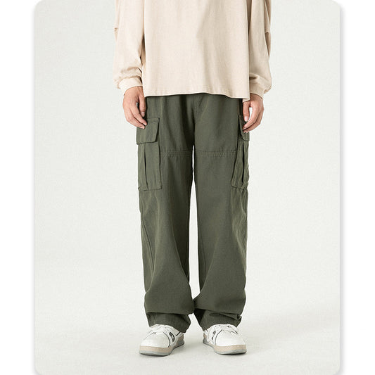 100 Cotton 3 Color American Trendy High End Casual Work Pants for Men Cityboy Streetwear Loose Straight Wide Leg Sweatpants