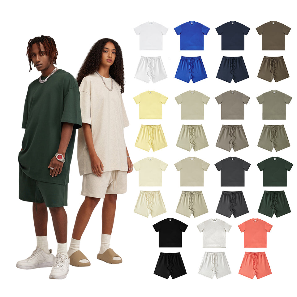 Plus Size Drop Shoulder Custom logo 100% Cotton High Quality Heavyweight Streetwear Tf Transfers for t Shirts Set